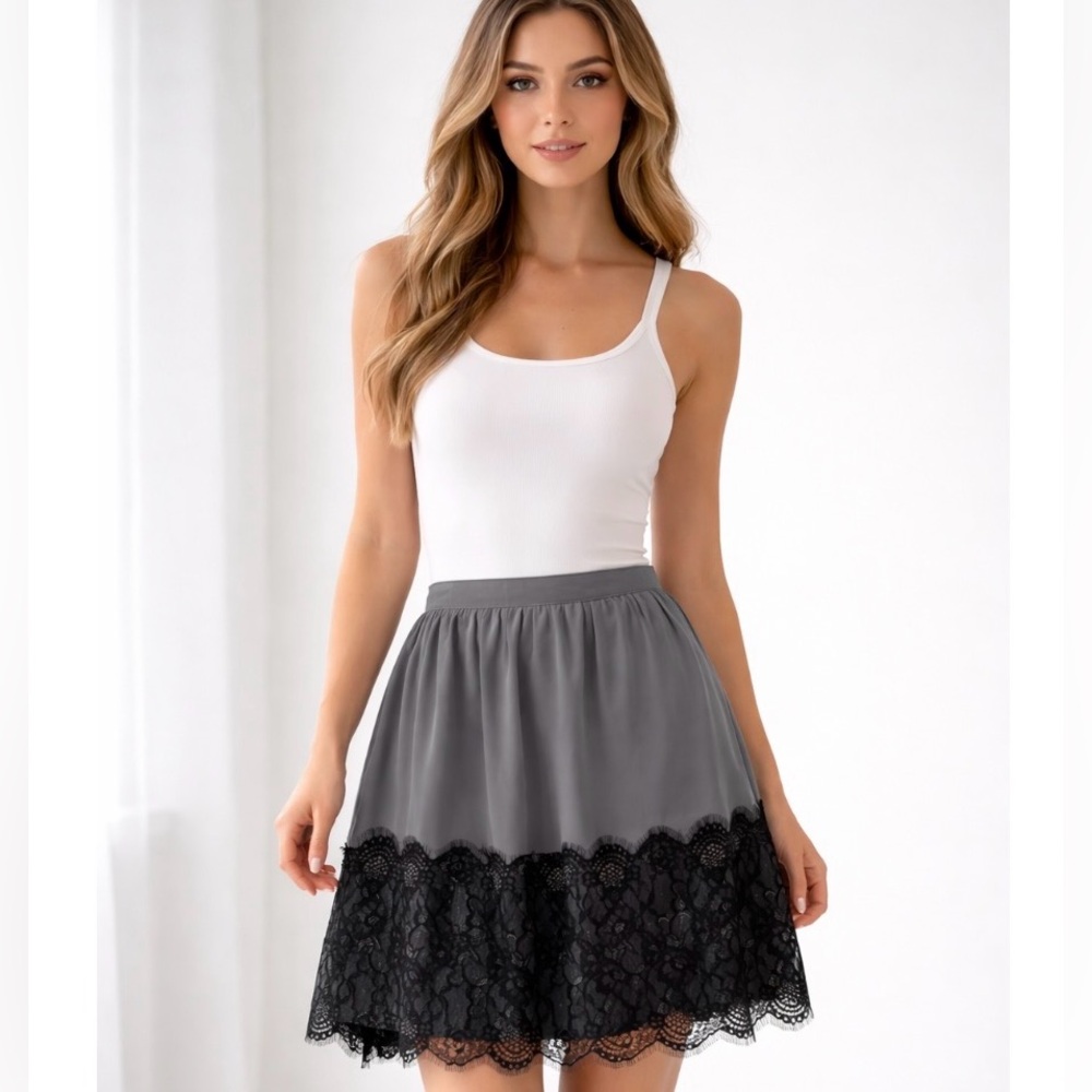 LC Lauren Conrad Gray & Black Lace Mini Skirt Size 8